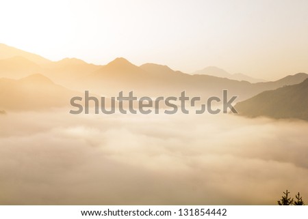 fog and cloud mountain valley landscape, china