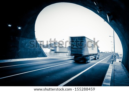 Motion Truck Go Through The Tunnel.