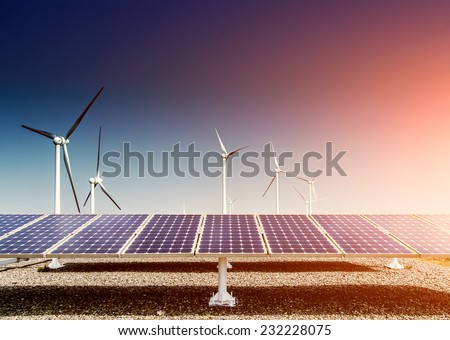 solar energy panels and wind turbine ,clean energy background