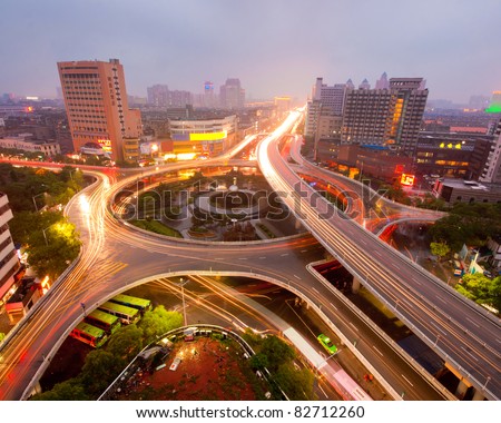 Shanghai, China, urban overpass, transportation hub