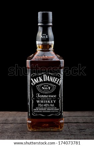 Varna,Bulgaria-January 26,2014: Photo Of Bottle Of &Quot;Jack Daniel\'S&Quot; Tennessee Whiskey.Jack Daniel\'S Is A Brand Of Sour Mash Tennessee Whiskey That Is The Highest Selling American Whiskey In The World
