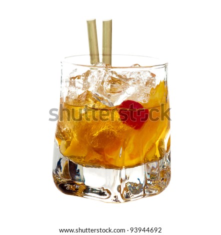 Old fashioned cocktail isolated on white background