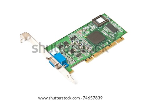 Single old computer videocard isolated on white background