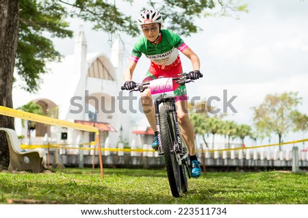LANGKAWI, MALAYSIA - 13 OCTOBER 2014:  Eva Lechner of team Colnago Sudtirol in action during Prologue - Individual time trial at Tradewinds LIMBC 2014 on October 13, 2014.