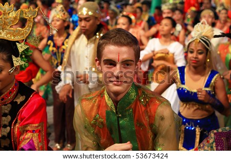 KUALA LUMPUR, MALAYSIA - MAY 21 : Dancers with colorful costume performed during the rehearsal of Colours of Malaysia Festival May 21, 2010 in Kuala Lumpur Malaysia.