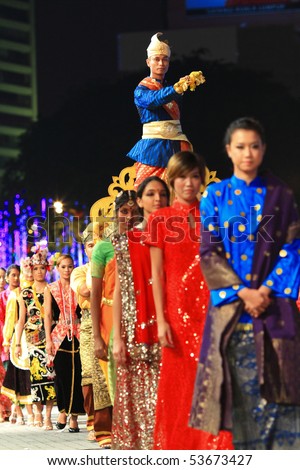 MAY 21 : Participants wear a traditional Malaysian costume during the rehearsal of Colours of Malaysia Festival May 21, 2010 in Kuala Lumpur Malaysia.