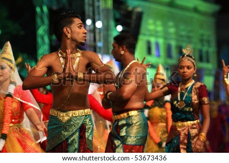 KUALA LUMPUR, MALAYSIA - MAY 21 : Participants perform a traditional Indian dance during the rehearsal of Colours of Malaysia Festival May 21, 2010 in Kuala Lumpur Malaysia.