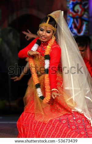 KUALA LUMPUR, MALAYSIA - MAY 21 : Participant performs a traditional Indian dance during the rehearsal of Colours of Malaysia Festival May 21, 2010 in Kuala Lumpur Malaysia.