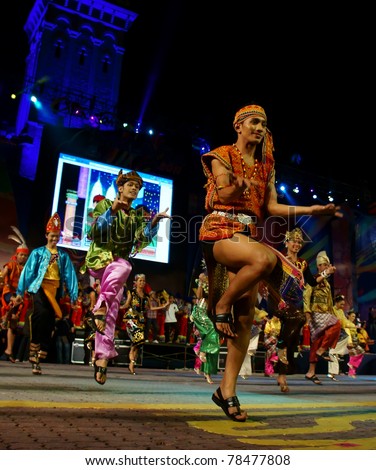 KUALA LUMPUR, MALAYSIA-MAY 20:Malaysian performing a dance routine during the rehearsal of Colours of 1 Malaysia May 20 2011 in Kuala Lumpur Malaysia. 24.6million tourist visited Malaysia in 2010.