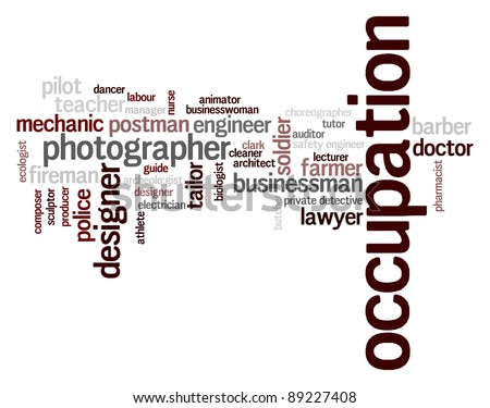 various occupation  info-text graphics and arrangement concept on white background (word clouds)
