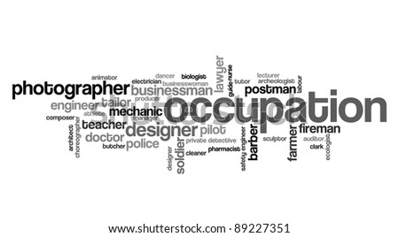various occupation  info-text graphics and arrangement concept on white background (word clouds)