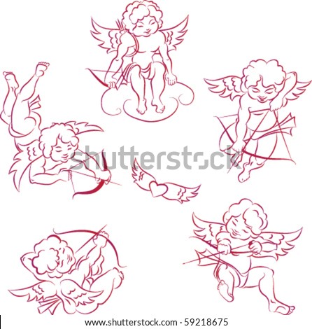 stock vector set of flying angels cupids symbols of love Vintage