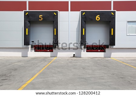 Two dock doors at warehouse for loading lorry