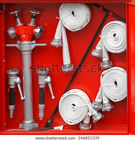 Fire fighters equipment in the red box