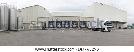 Exterior of distribution warehouse with logistics center