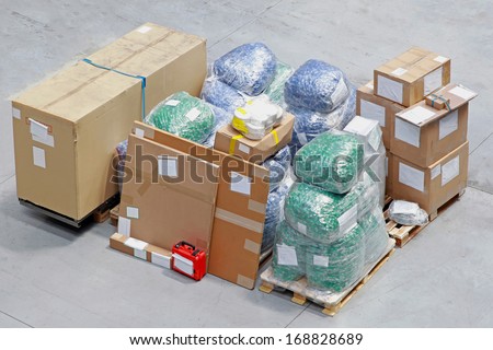 Pile of packed boxes with equipment and ready for shipping
