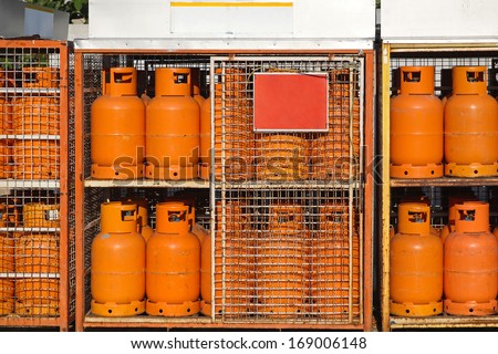 LPG gas cylinders at gas station warehouse