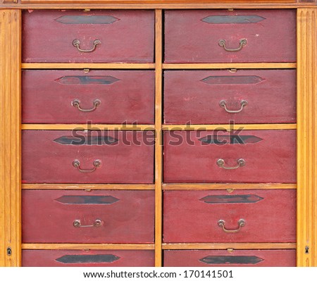 Retro style drawers in wooden cabinet