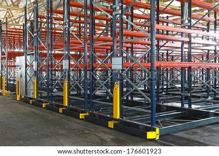 Powered mobile shelving system in archive storage