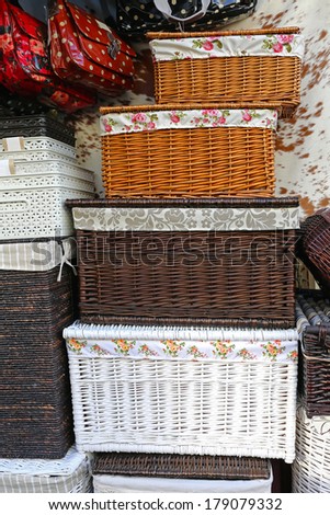 Storage baskets made from rattan and wicker