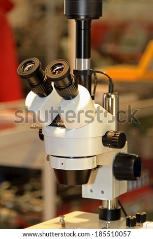 Optical microscope with camera in laboratory