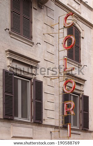 Vintage neon sign Colori in Italy