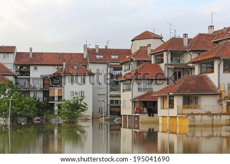 OBRENOVAC, SERBIA - MAY 24: Floods in Obrenovac on MAY 24, 2013. Flooded houses and street in Obrenovac, Serbia.