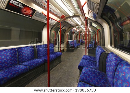 LONDON, UNITED KINGDOM - JANUARY 26: Underground train in London on JANUARY 26, 2013. Central line train tube in London, United Kingdom.