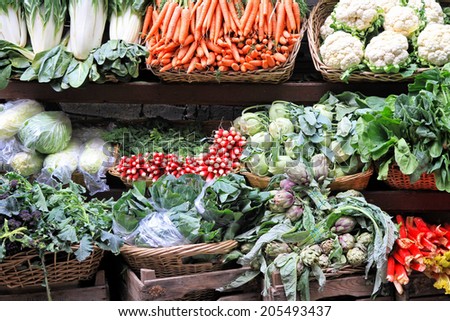 Market stall with varaity of organiclly grown vegetables