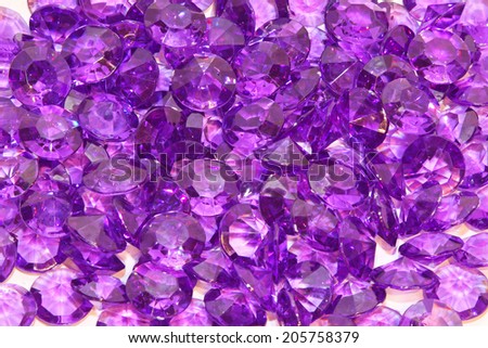 Bunch of decorative sparkling purple crystal gems