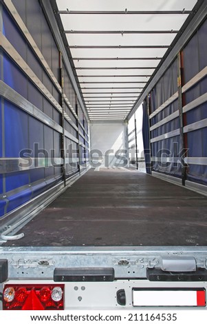 Interior view of empty semi truck lorry