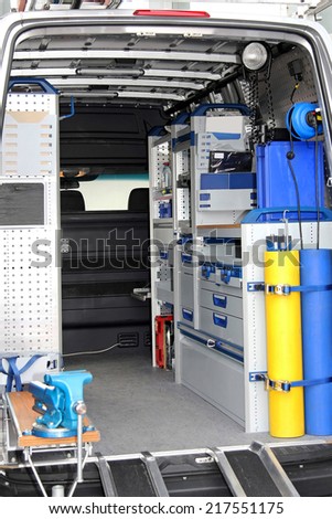 Interior view of tool utility service van