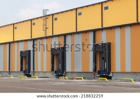 Loading docks for trucks at distribution warehouse