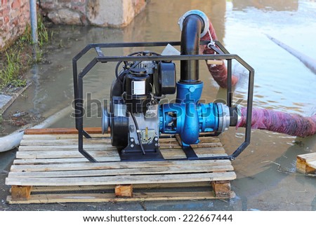 Diesel powered water pump in floods disaster