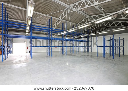 Empty shelves in storage room warehouse