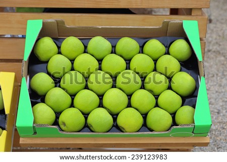 Green Granny Smith Apples in crate