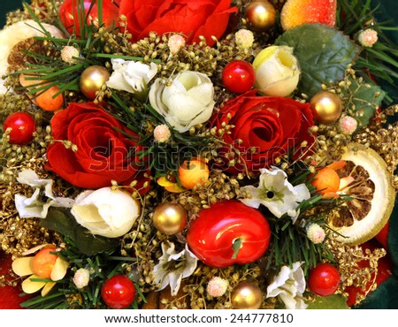 Detailed decorative background with flowers and dry fruits