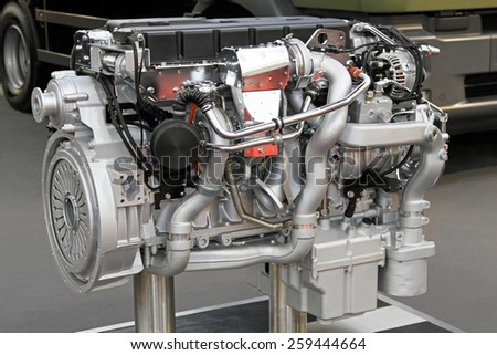 Close up shot of diesel truck engine