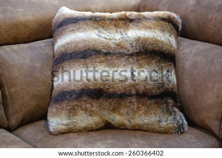 One furry decorative pillow at sofa