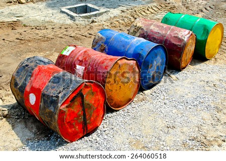 Several oil barrels in very bad condition