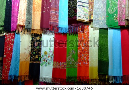Variety of silk scarves Islamic women use to cover their heads