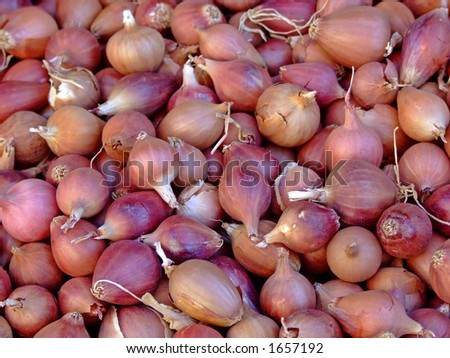 Pile of small onions on a market