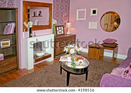 Purple living room with lot of details