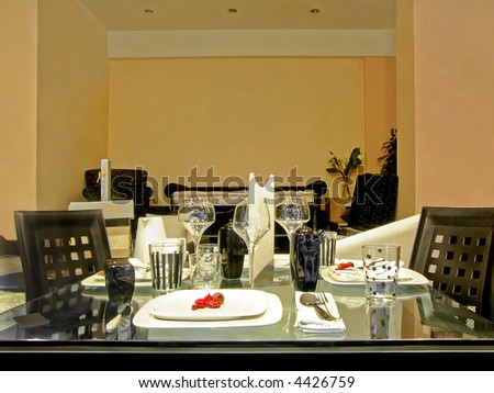 Setup up of luxury decorated dinner table