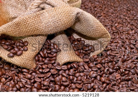 Coffee sack and roasted brown coffee background