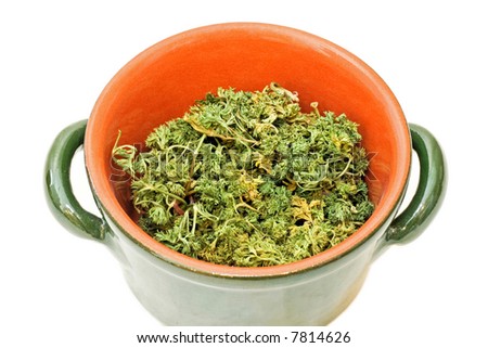 Dried parsley herb spice in kitchen pan