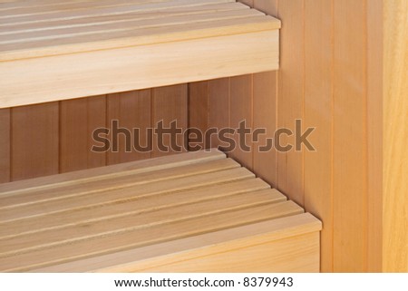Empty sauna bench made from cedar wood