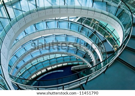 Oval stairway in the middle of office building