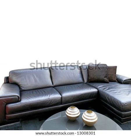 Black leather sofa in modern living room