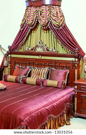 Big royal engraved bed with luxury baldachin